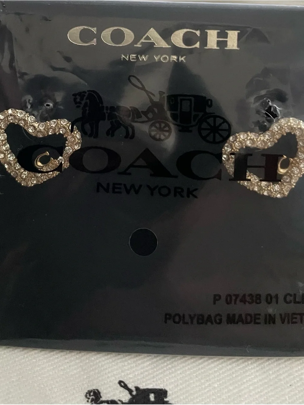 COACH Gold Crystal Open Heart Stud Earrings - Picture 3 of 3